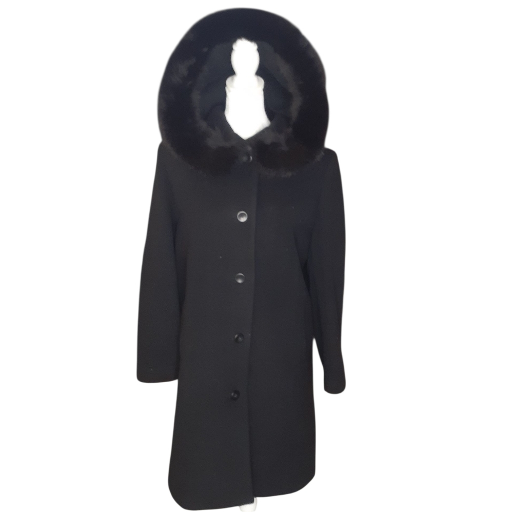 Vintage Black Fur-Trimmed Women's Coat